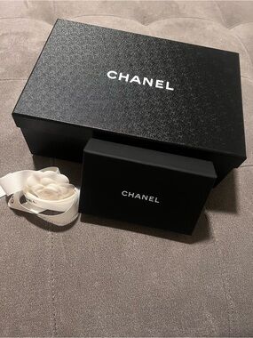 CHANEL Black and White Logo Gift Box Set with Camellia Accent
